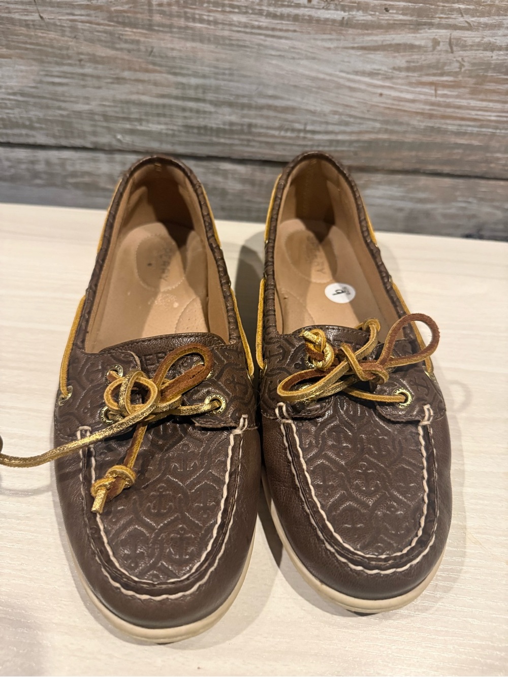 Sperry Women's Brown Embossed Boat Shoes with Gold Accents